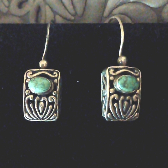 Jewelry - Vintage Bali Natural Turquoise Earthmined Artisan Crafted Earings In Sterling